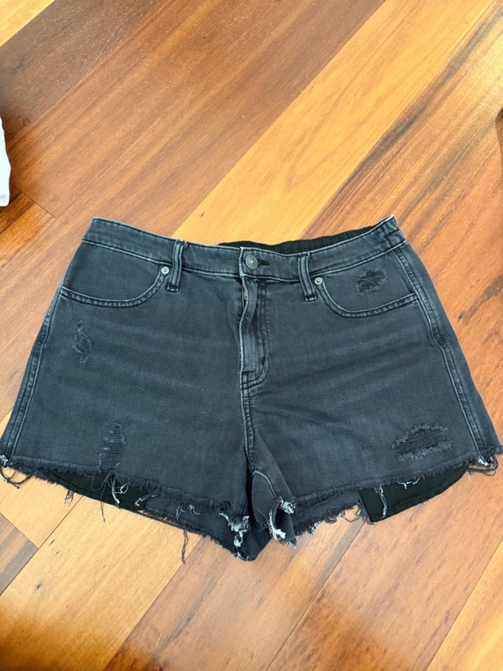 aerie Black Distressed Denim Jean Shorts